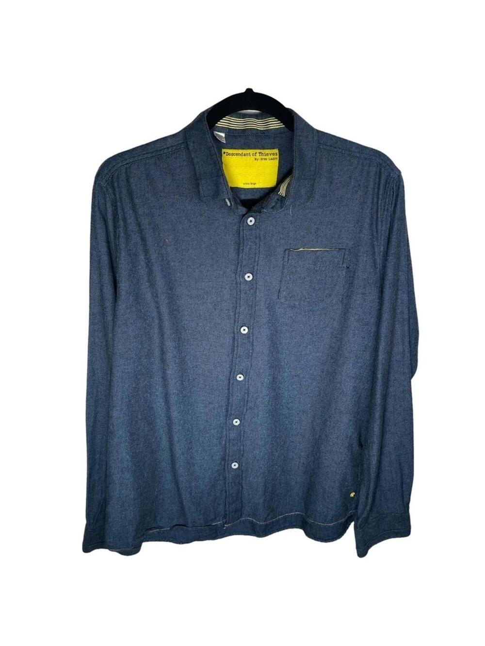 Descendant Of Thieves Mens Shirt Size XL Blue Twill Long Sleeve Button Down